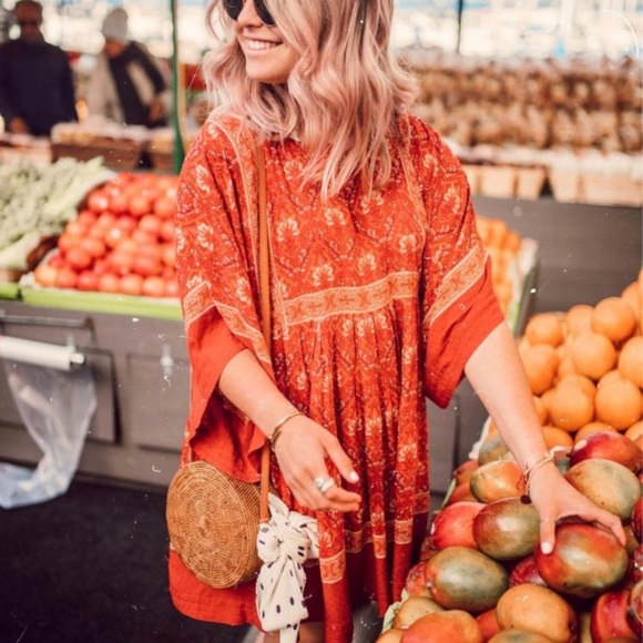 SOLD OUT Red Floral Bohemian Gypsy Boho Dress - Picture 2 of 6